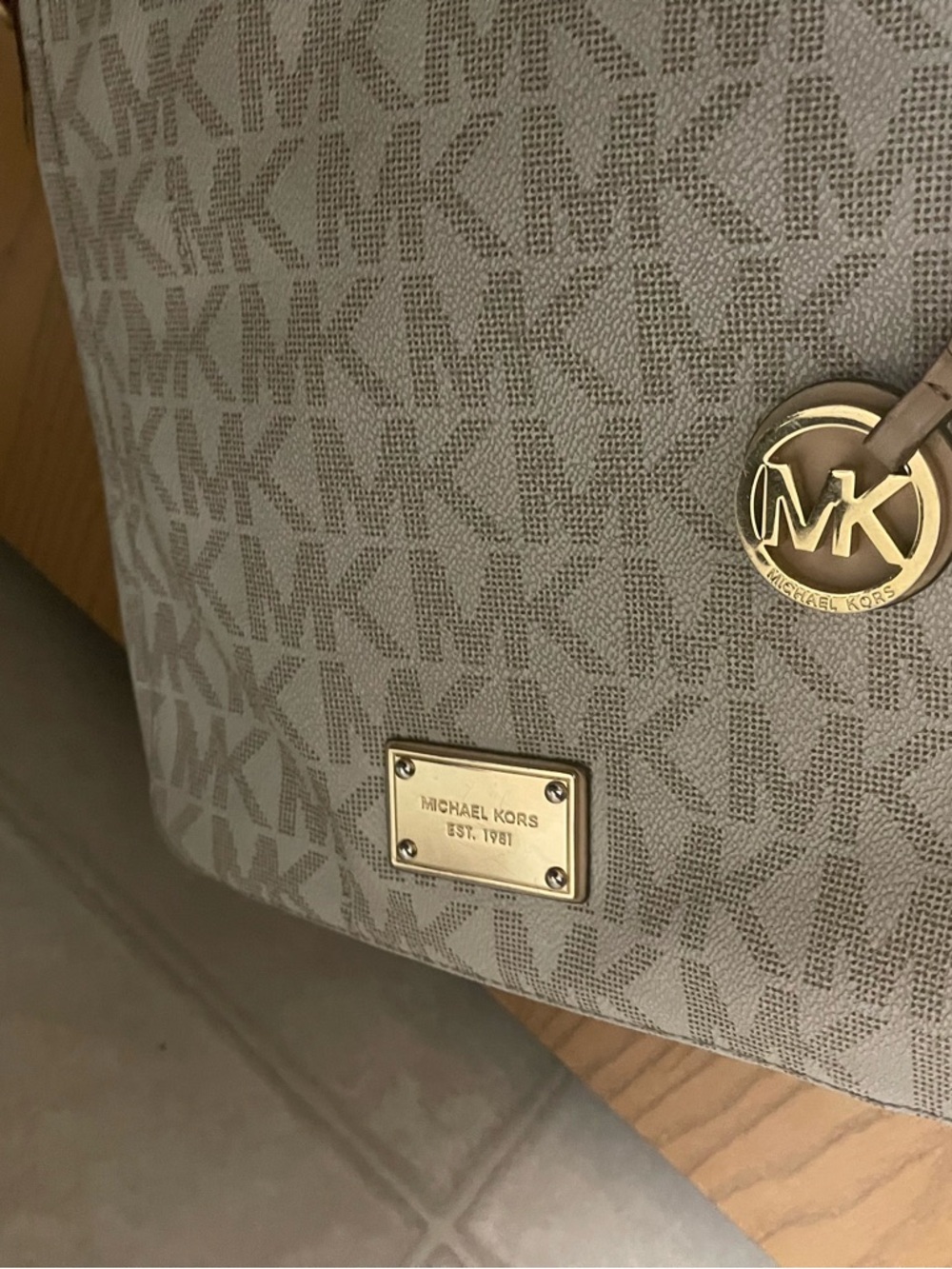 Michael Kors Cream Logo MK Charm Tote